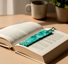 Handmade Printed Rectangular Green Fabric Bookmark